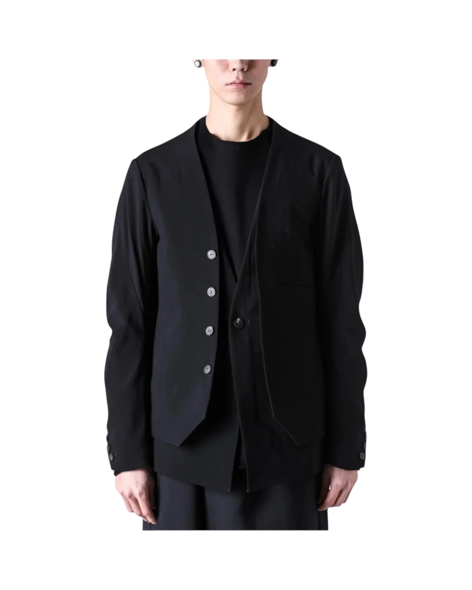 Devoa Front Layered Wool Jacket Black