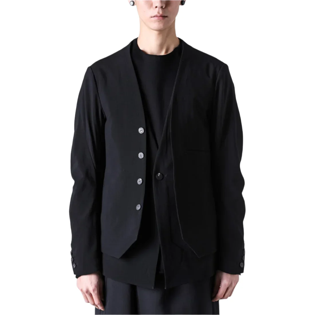 Devoa Front Layered Wool Jacket Black - Image 2