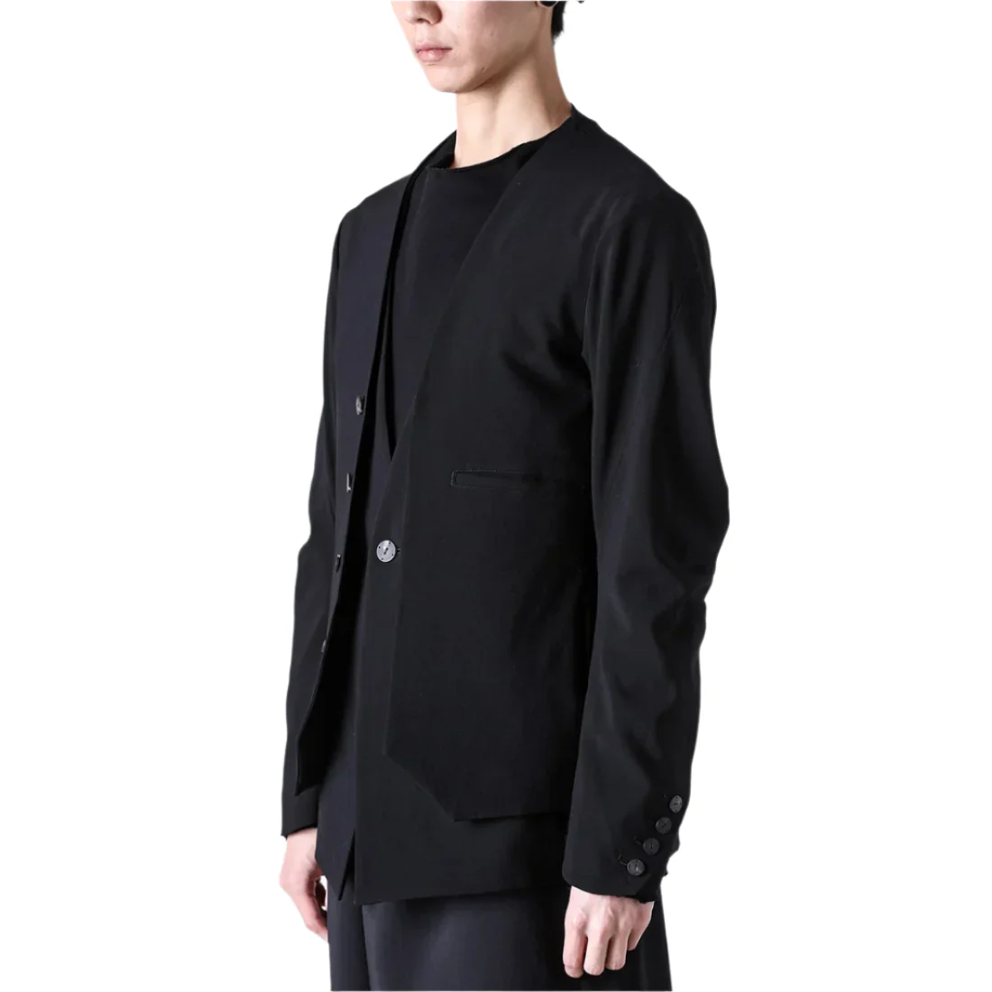 Devoa Front Layered Wool Jacket Black - Image 3