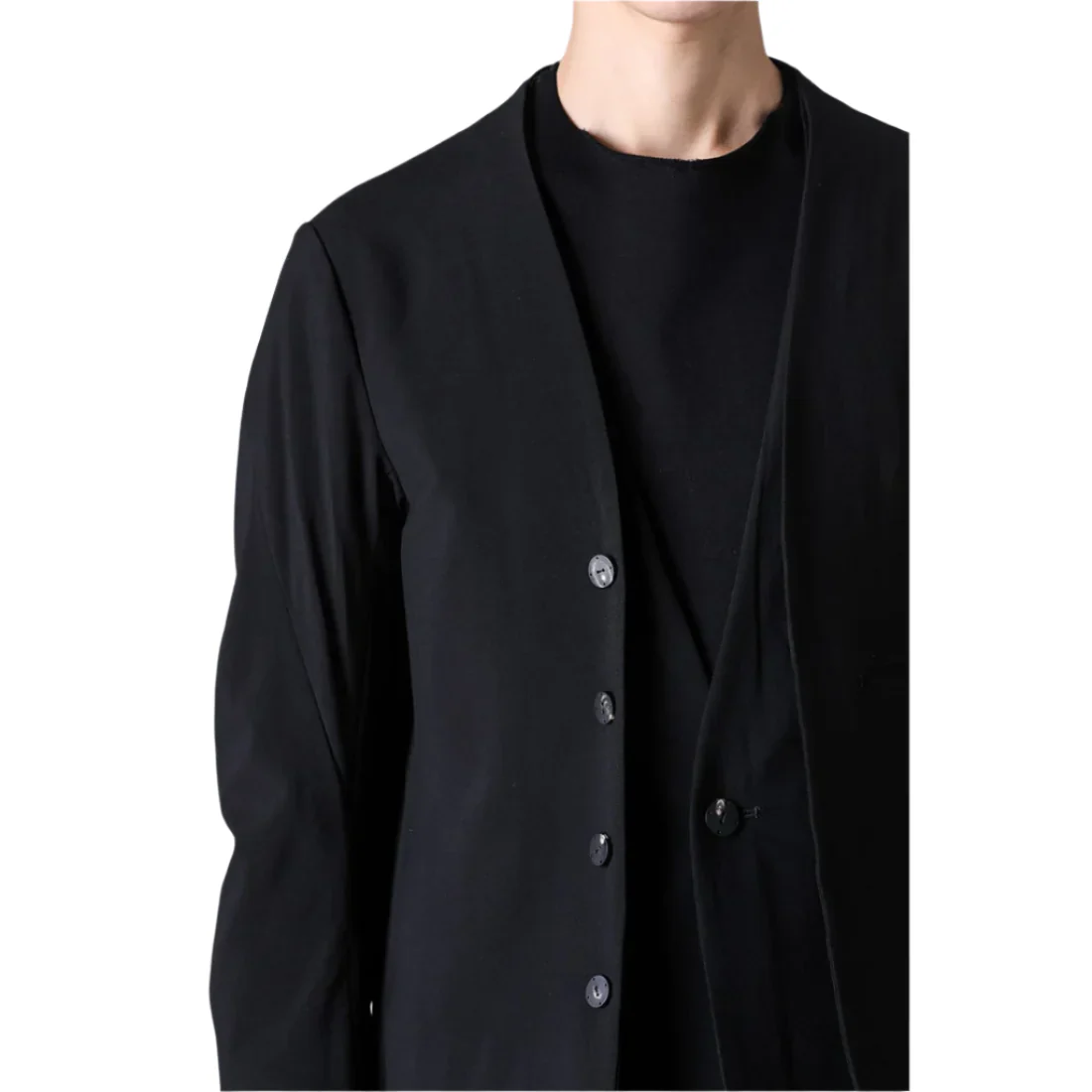 Devoa Front Layered Wool Jacket Black - Image 4