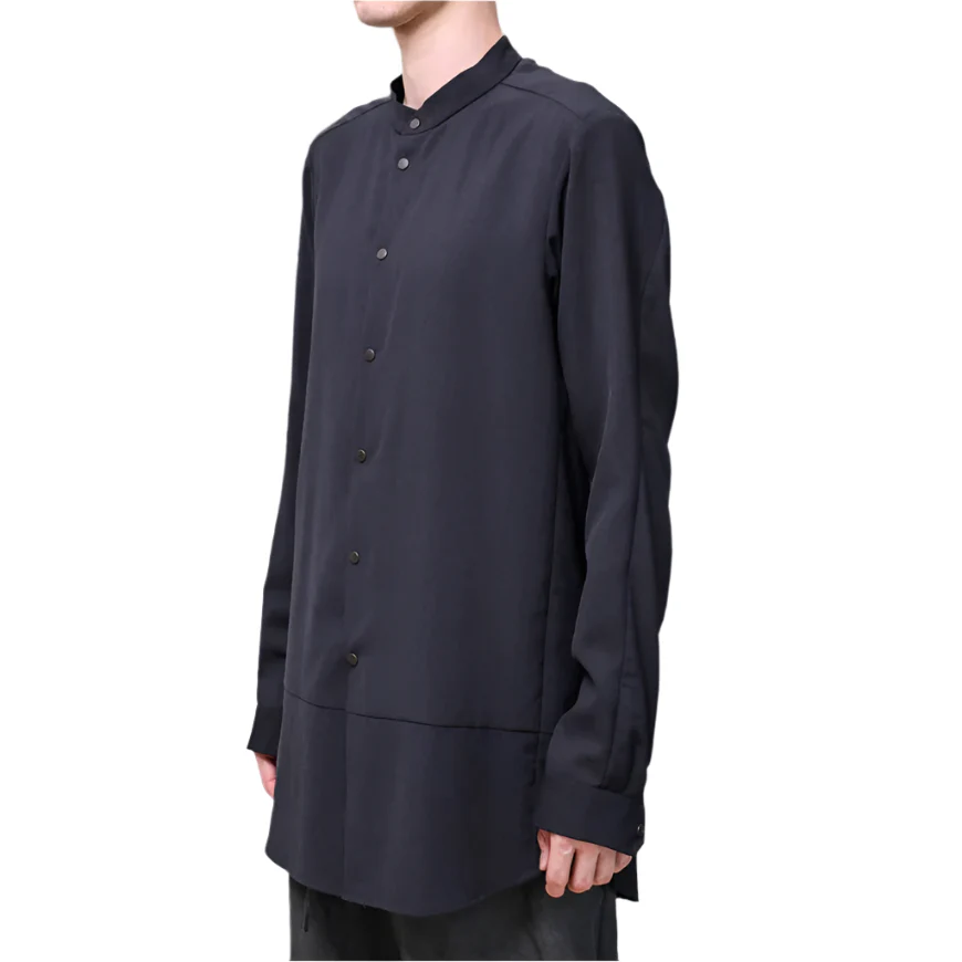 Devoa Mandarin Collar Long Shirt Black - Image 3