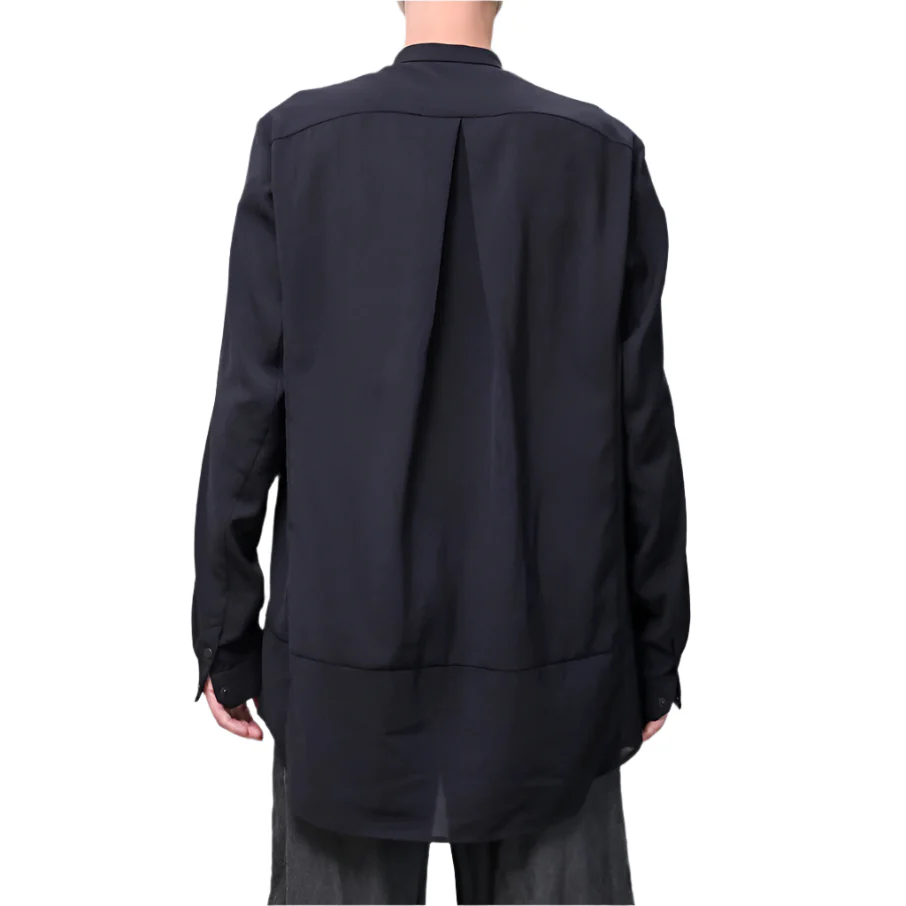 Devoa Mandarin Collar Long Shirt Black - Image 4