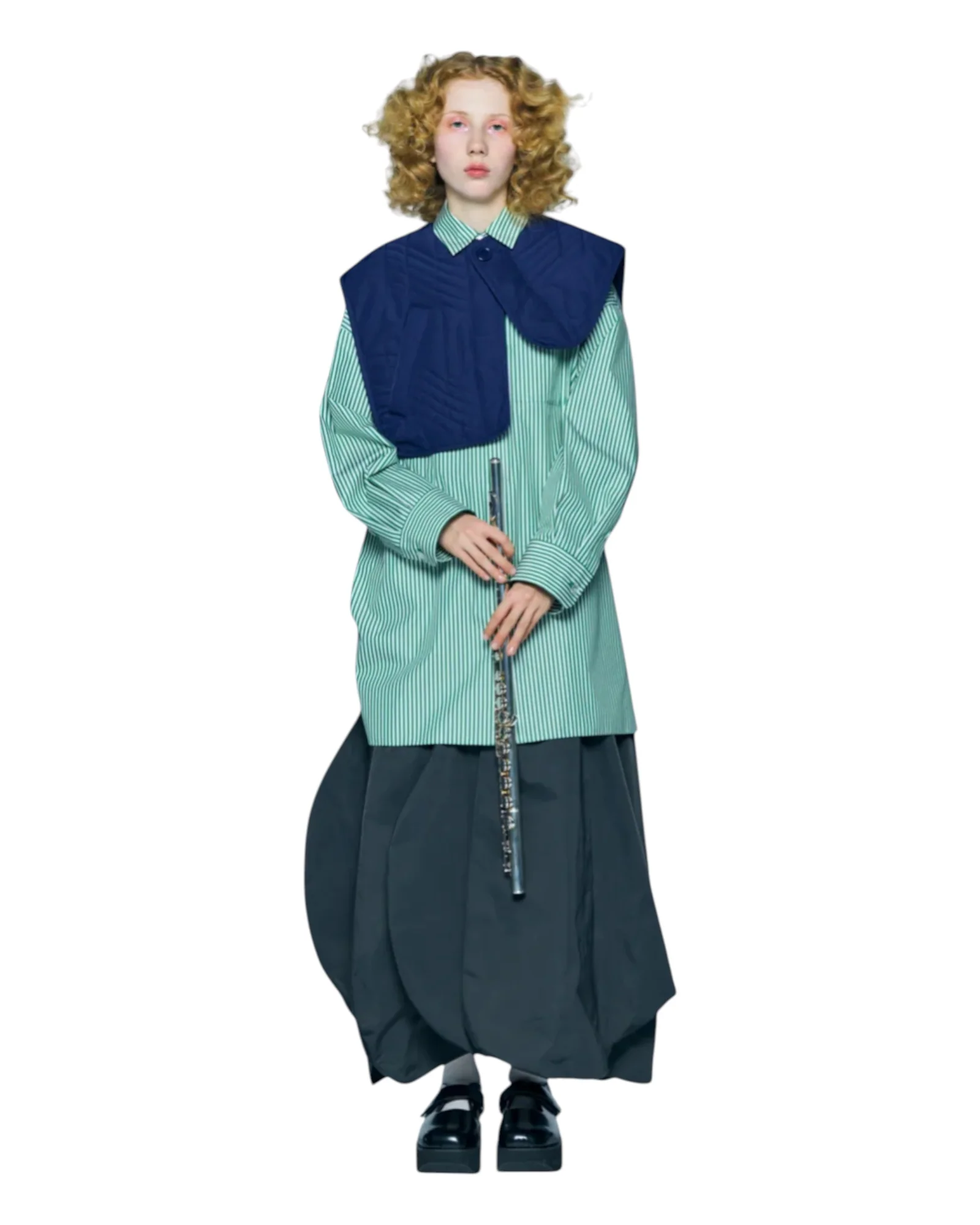 Enfold Stripe Tucked BIG Shirt Green - Image 3