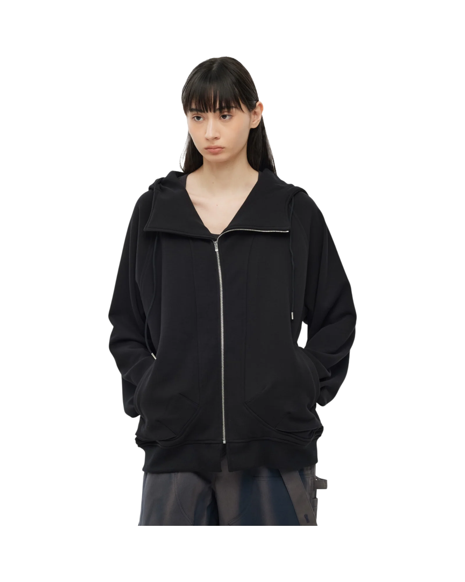 Jiyong Kim Asymmetric Zip-Up Hoodie Black - Image 7
