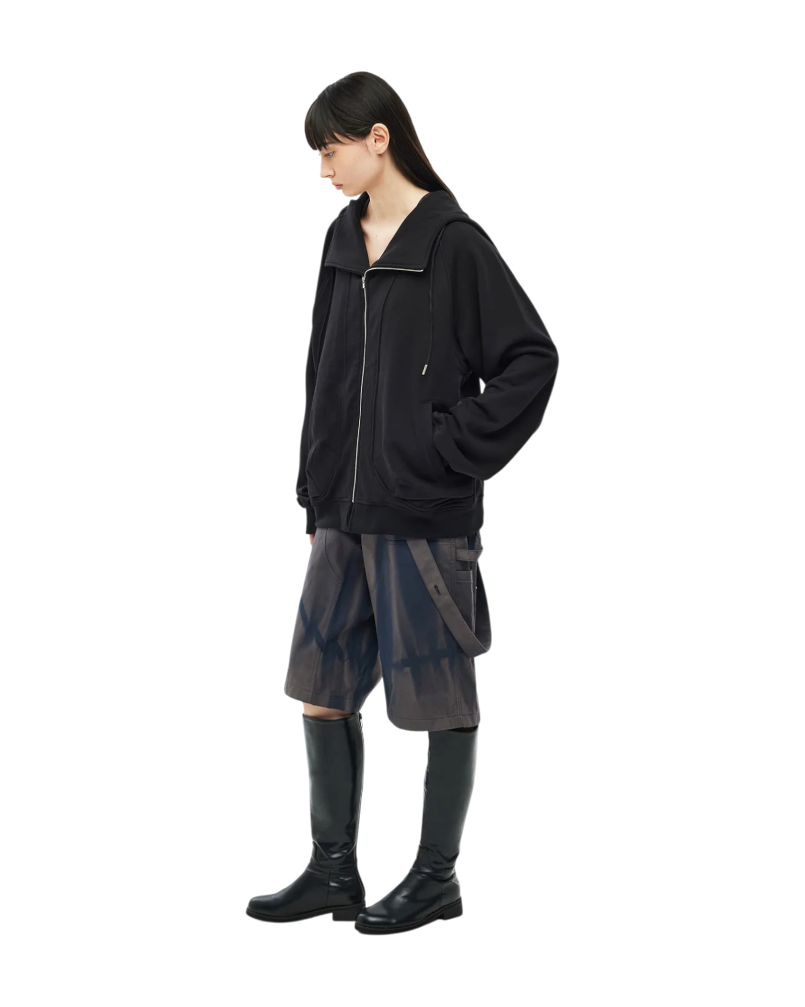 Jiyong Kim Asymmetric Zip-Up Hoodie Black - Image 9