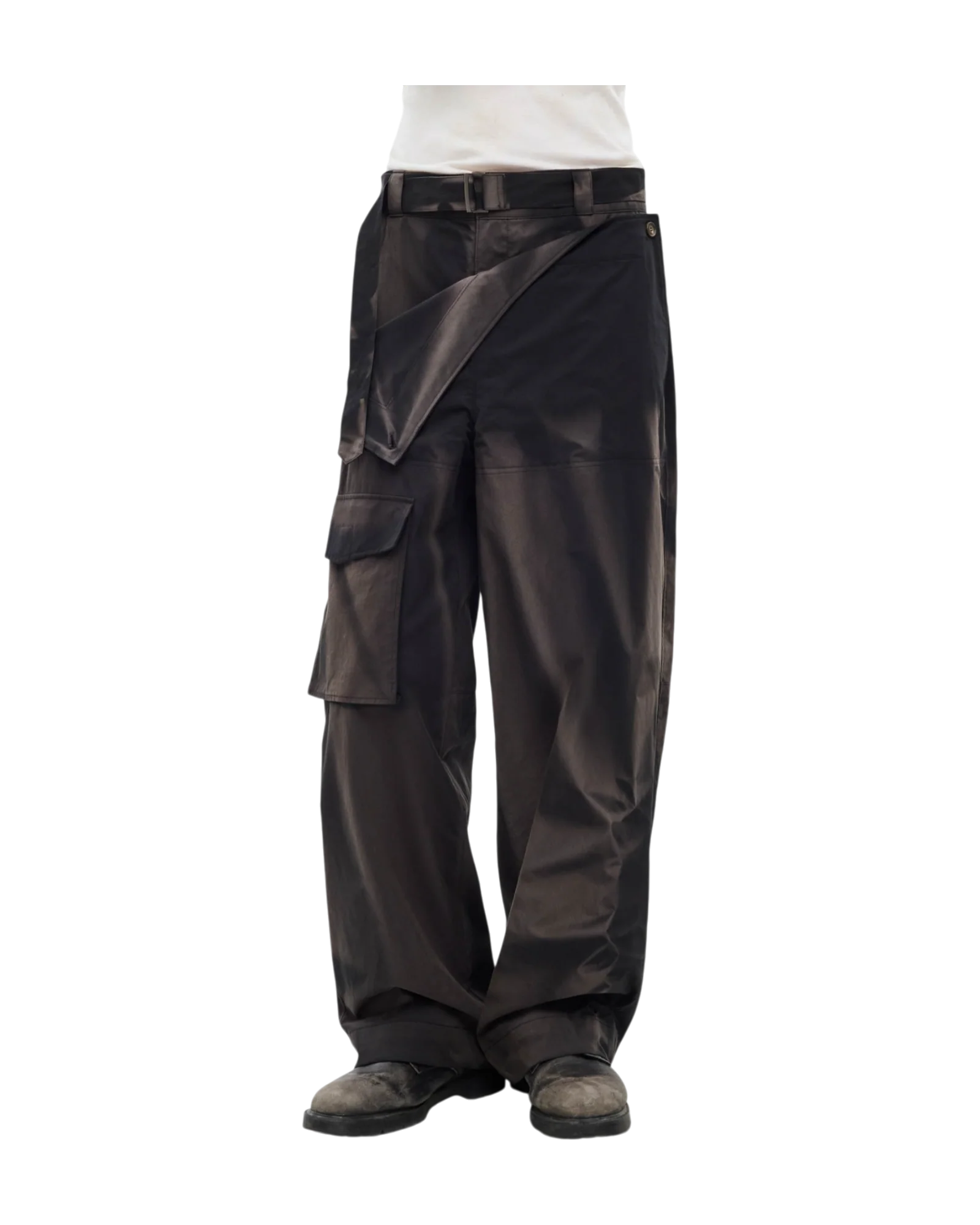 Jiyong Kim Sun-Bleached Double Front Wide Trousers Black - Image 6