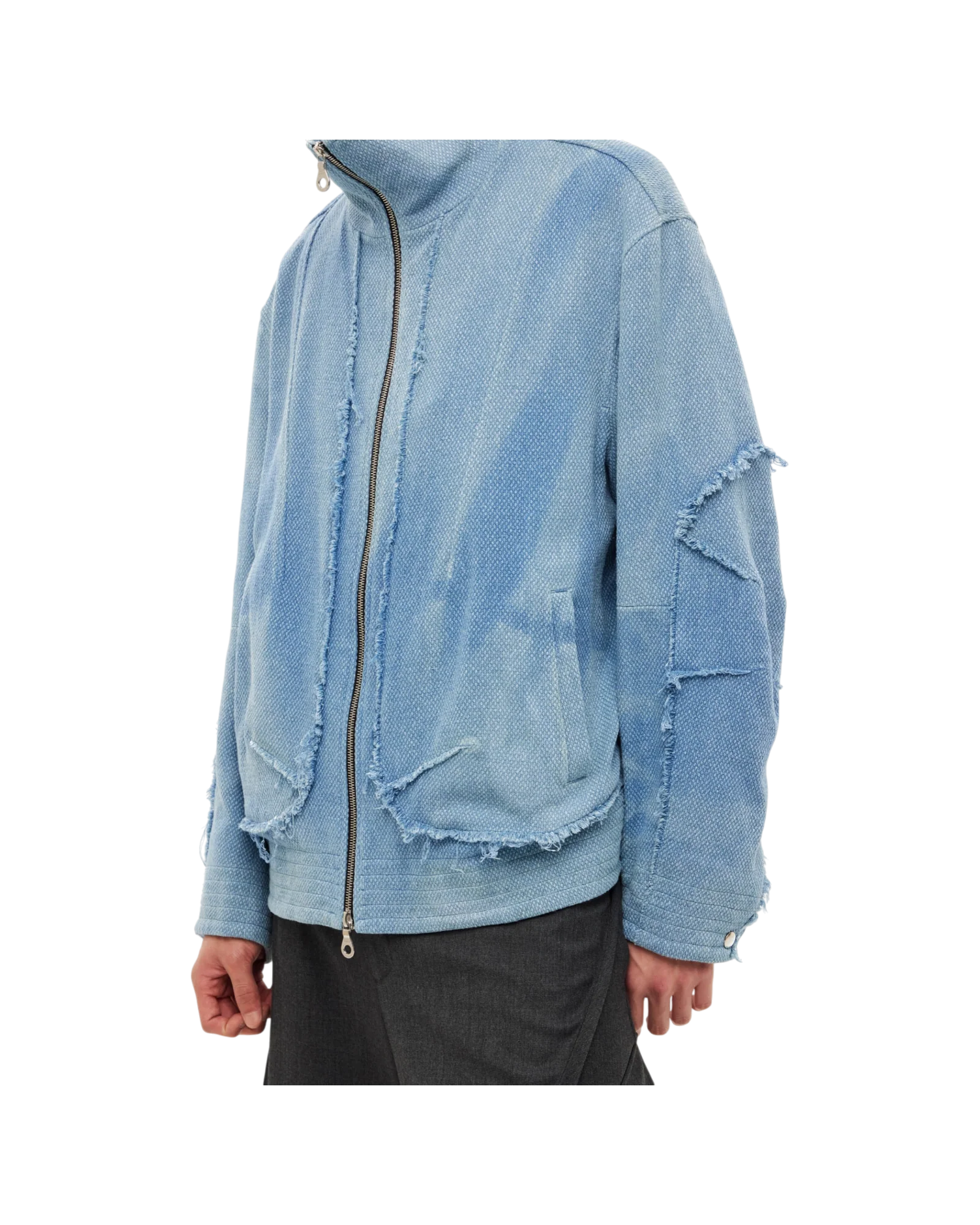 Jiyong Kim Sun-Bleached Raw Edged Jacket Light Blue - Image 3