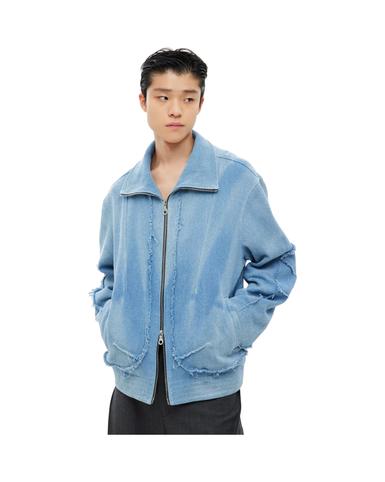 Jiyong Kim Sun-Bleached Raw Edged Jacket Light Blue - Image 5