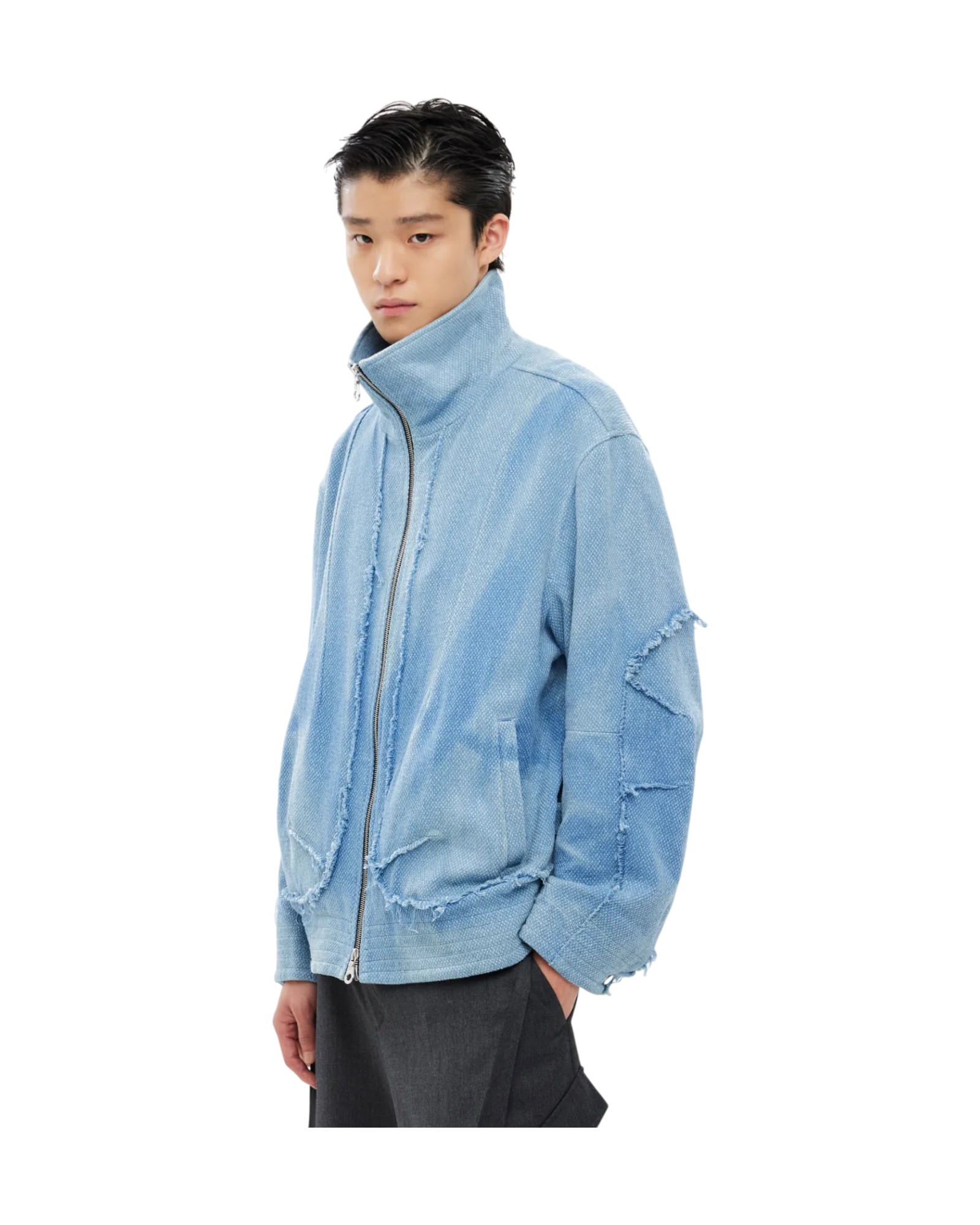 Jiyong Kim Sun-Bleached Raw Edged Jacket Light Blue - Image 6
