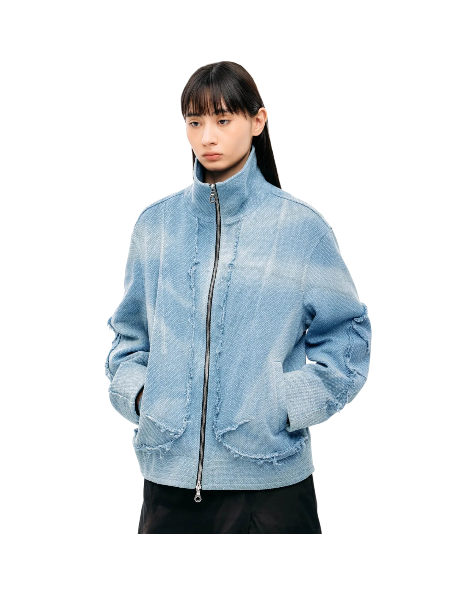 Jiyong Kim Sun-Bleached Raw Edged Jacket Light Blue - Image 8