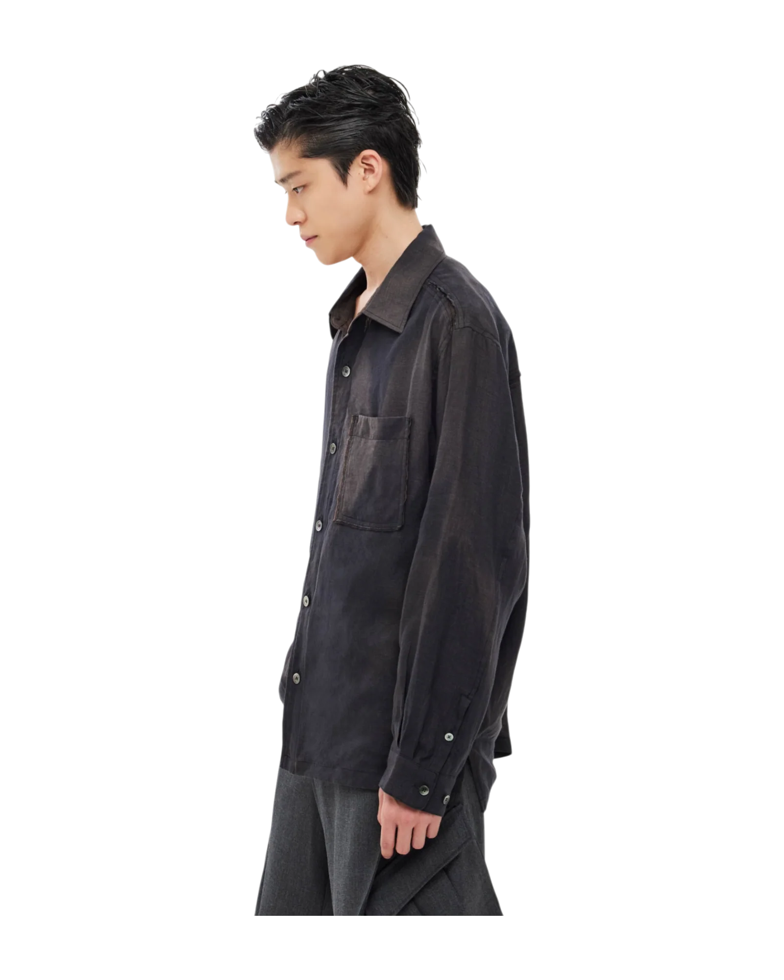 Jiyong Kim Sun-Bleached Raw Edged Shirt Black - Image 3