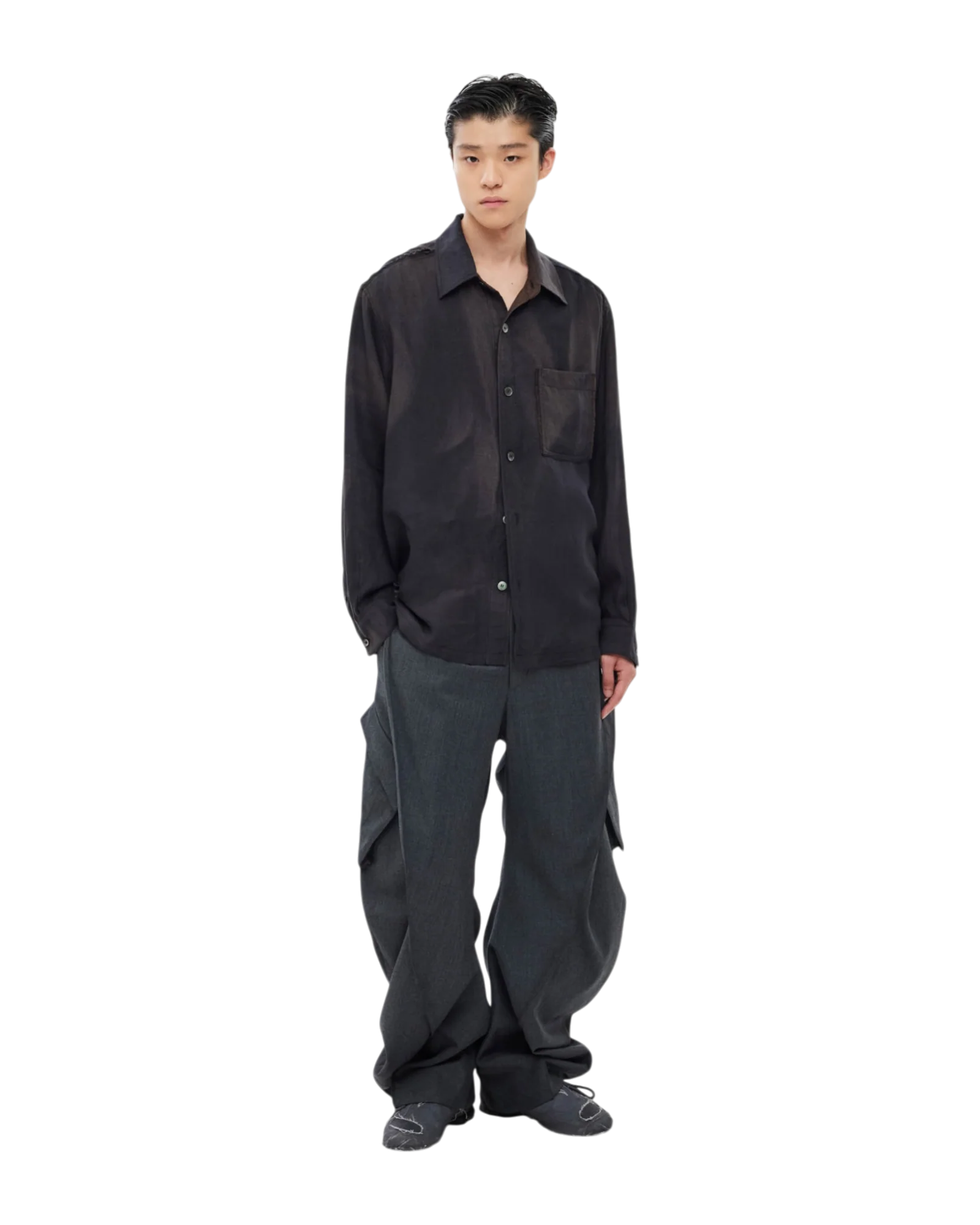 Jiyong Kim Sun-Bleached Raw Edged Shirt Black - Image 5