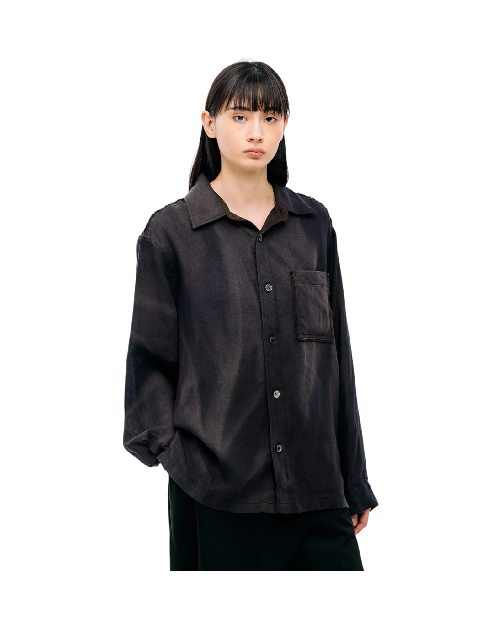 Jiyong Kim Sun-Bleached Raw Edged Shirt Black - Image 6