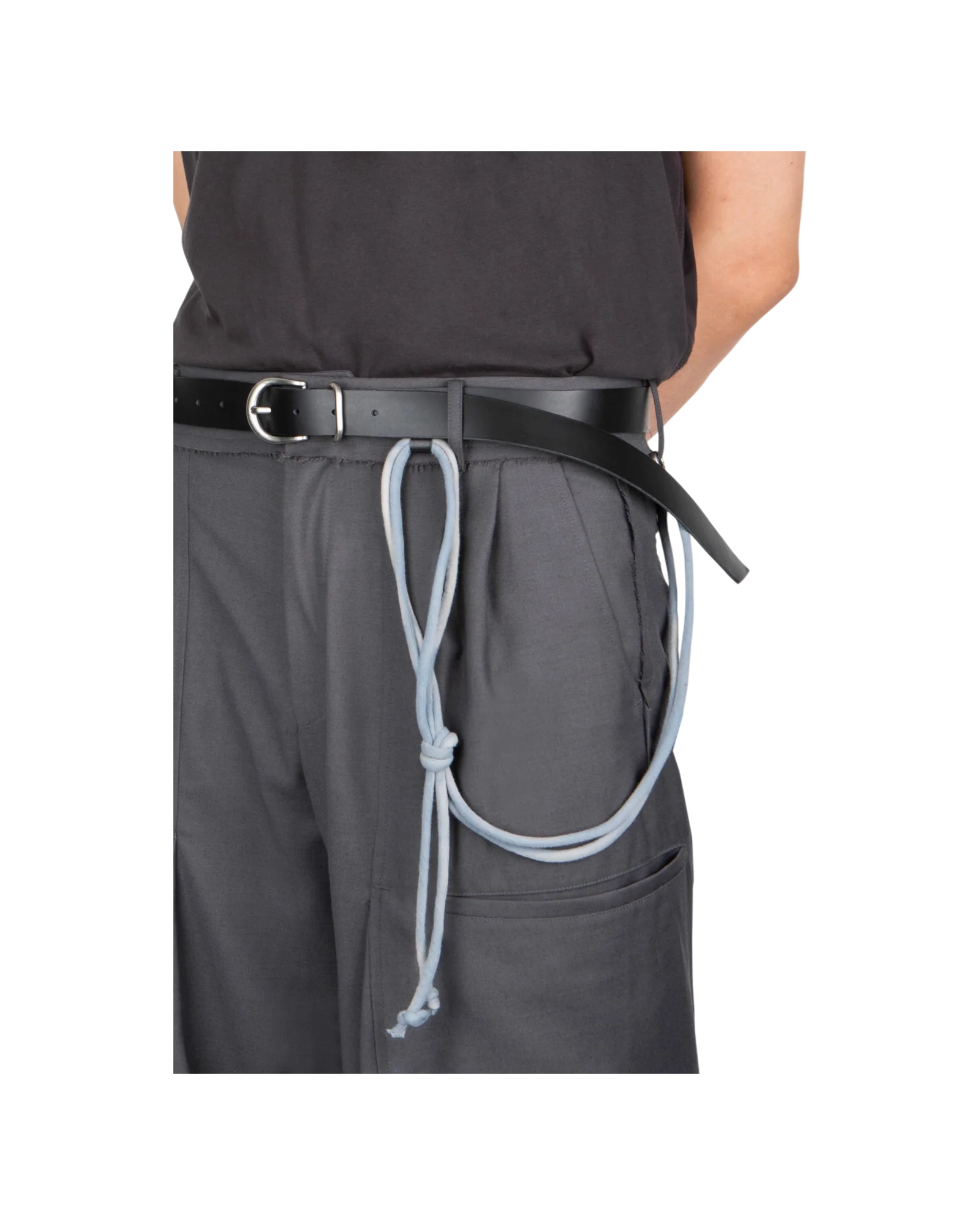 Jiyong Kim Sun-Bleached String Detailed Leather Belt Black - Image 3
