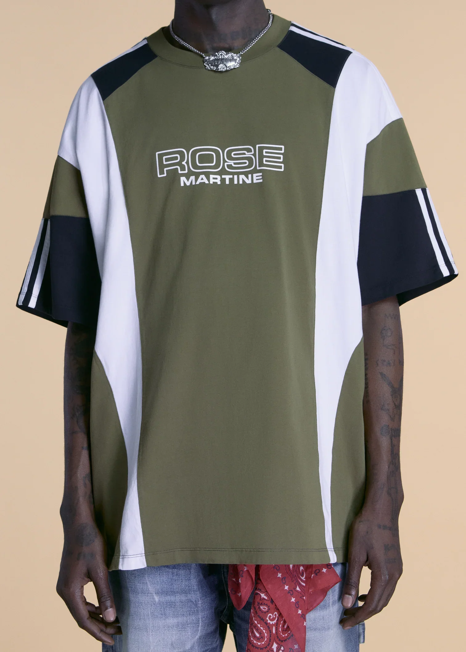 Martine Rose Oversized Panelled T-Shirt Green - Image 3