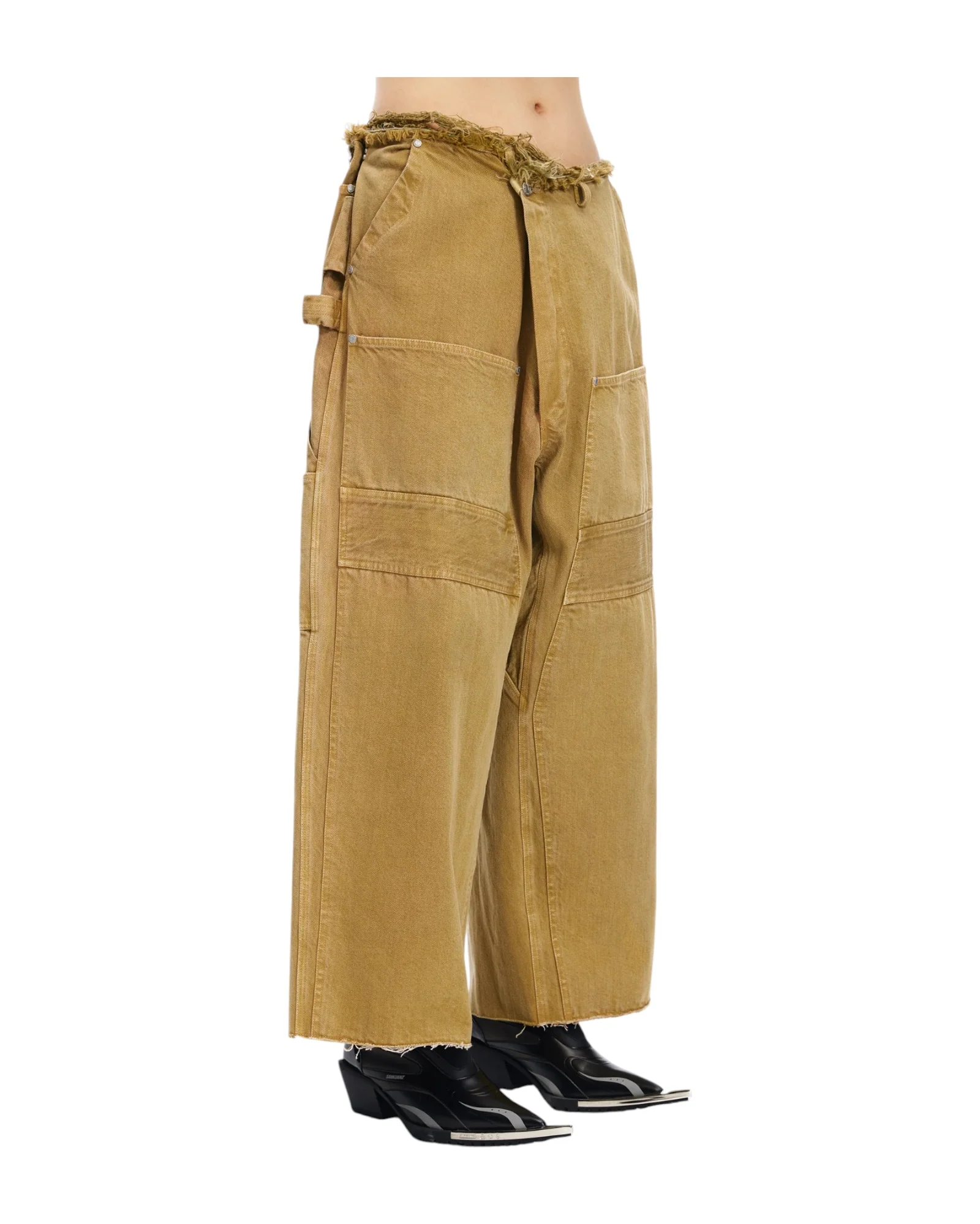 Sankuanz Cargo Asymmetrical Wide-Leg Logger Pants Khaki - Image 3