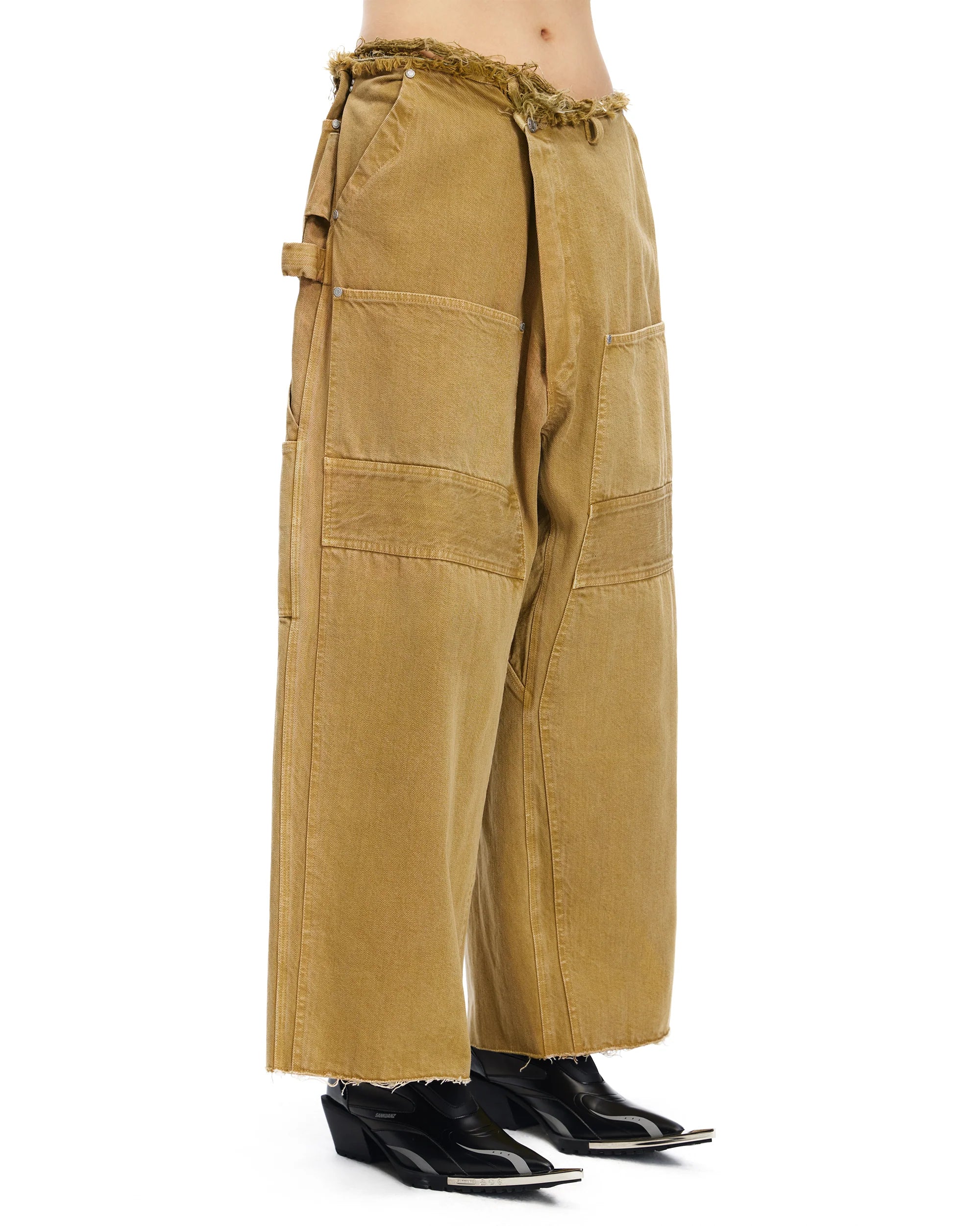 Sankuanz Cargo Asymmetrical Wide-Leg Logger Pants Khaki - Image 4