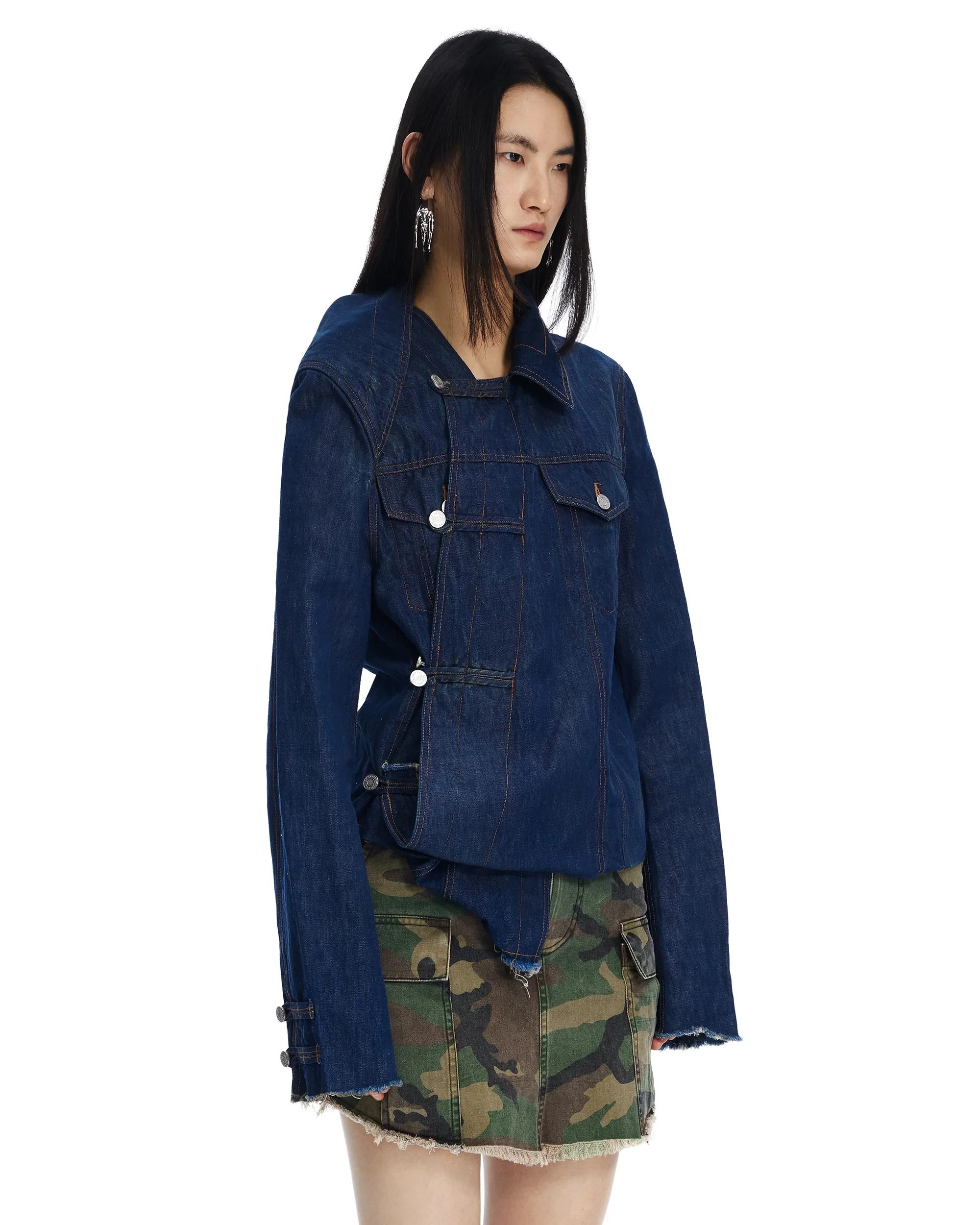 Sankuanz Asymmetrical Button Up Denim Jacket - Image 4