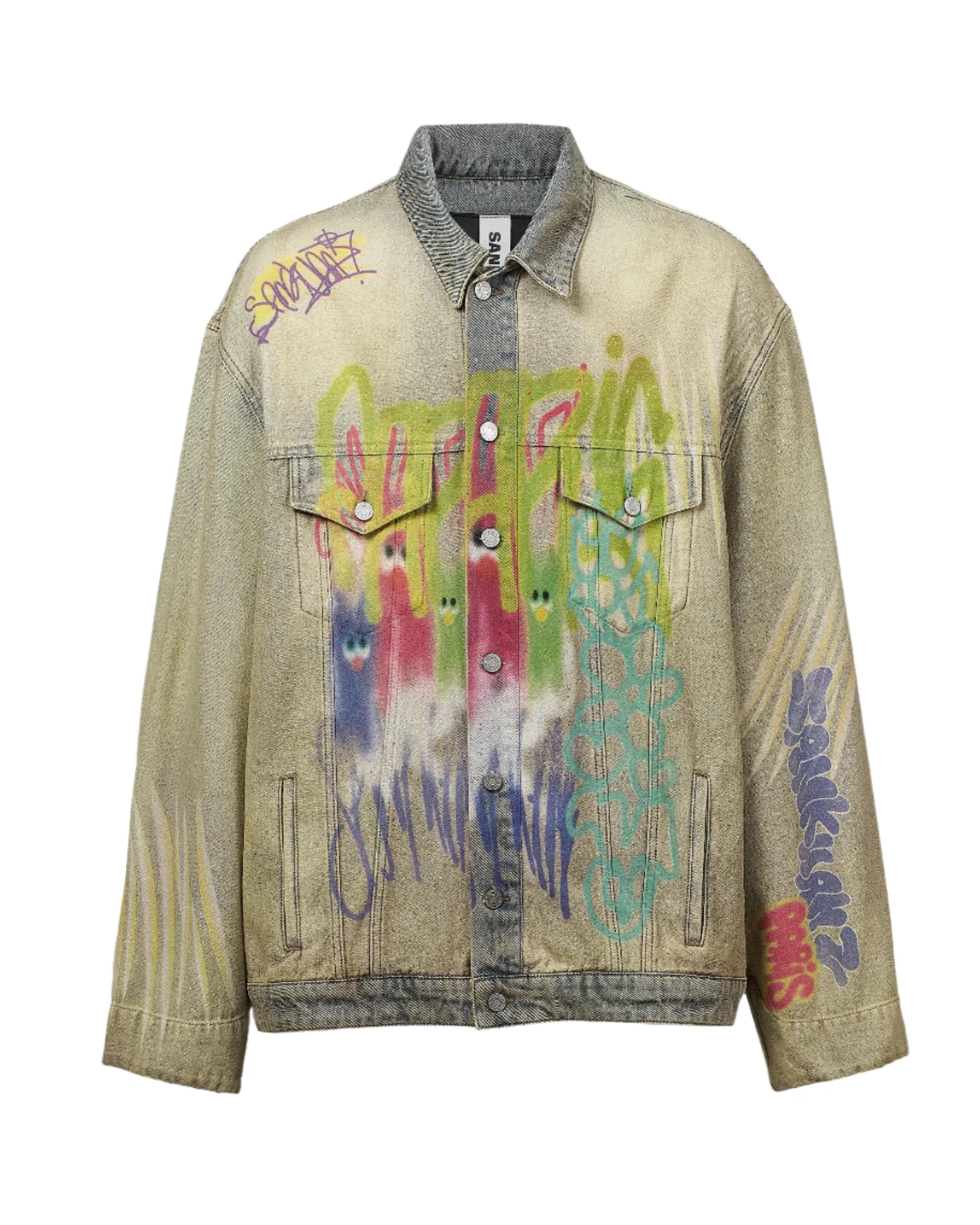 Sankuanz Bumpy Graffiti Print Oversized Denim Jacket Indigo - Image 2