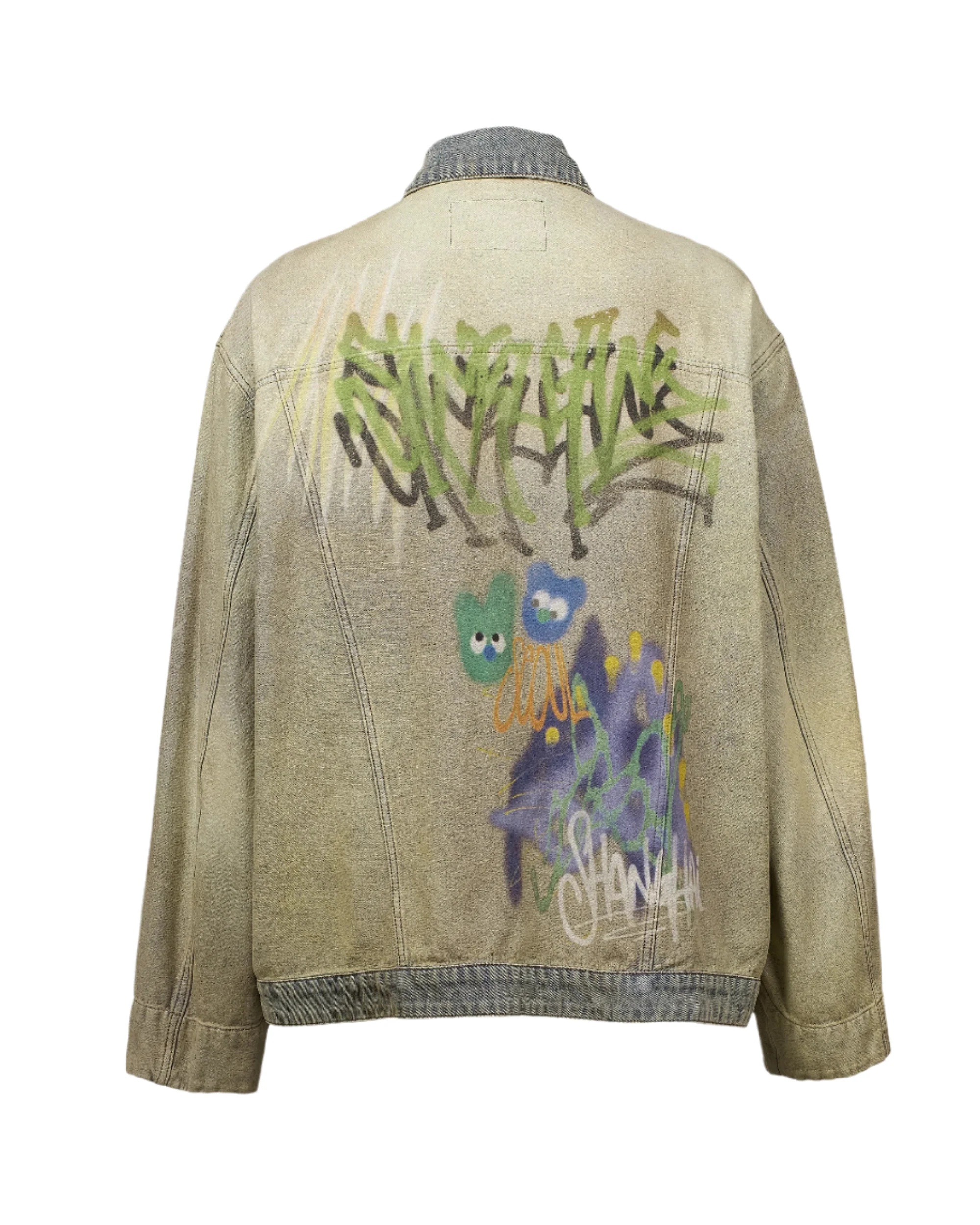 Sankuanz Bumpy Graffiti Print Oversized Denim Jacket Indigo - Image 3