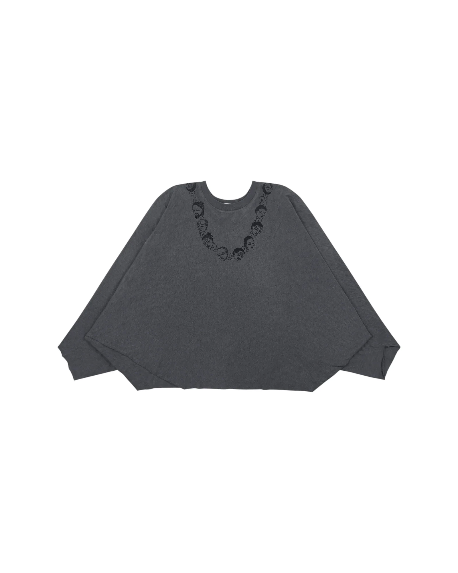 Sankuanz Head Print Batwing Long-Sleeve Tee Black