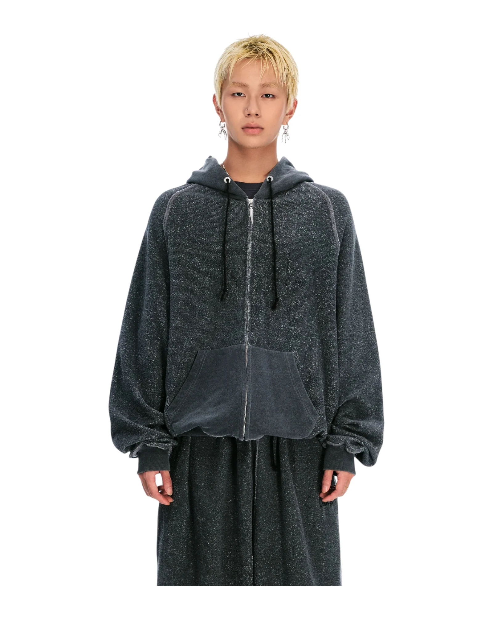 Sankuanz Monogram Print Reversible Zip Hoodie Grey - Image 3
