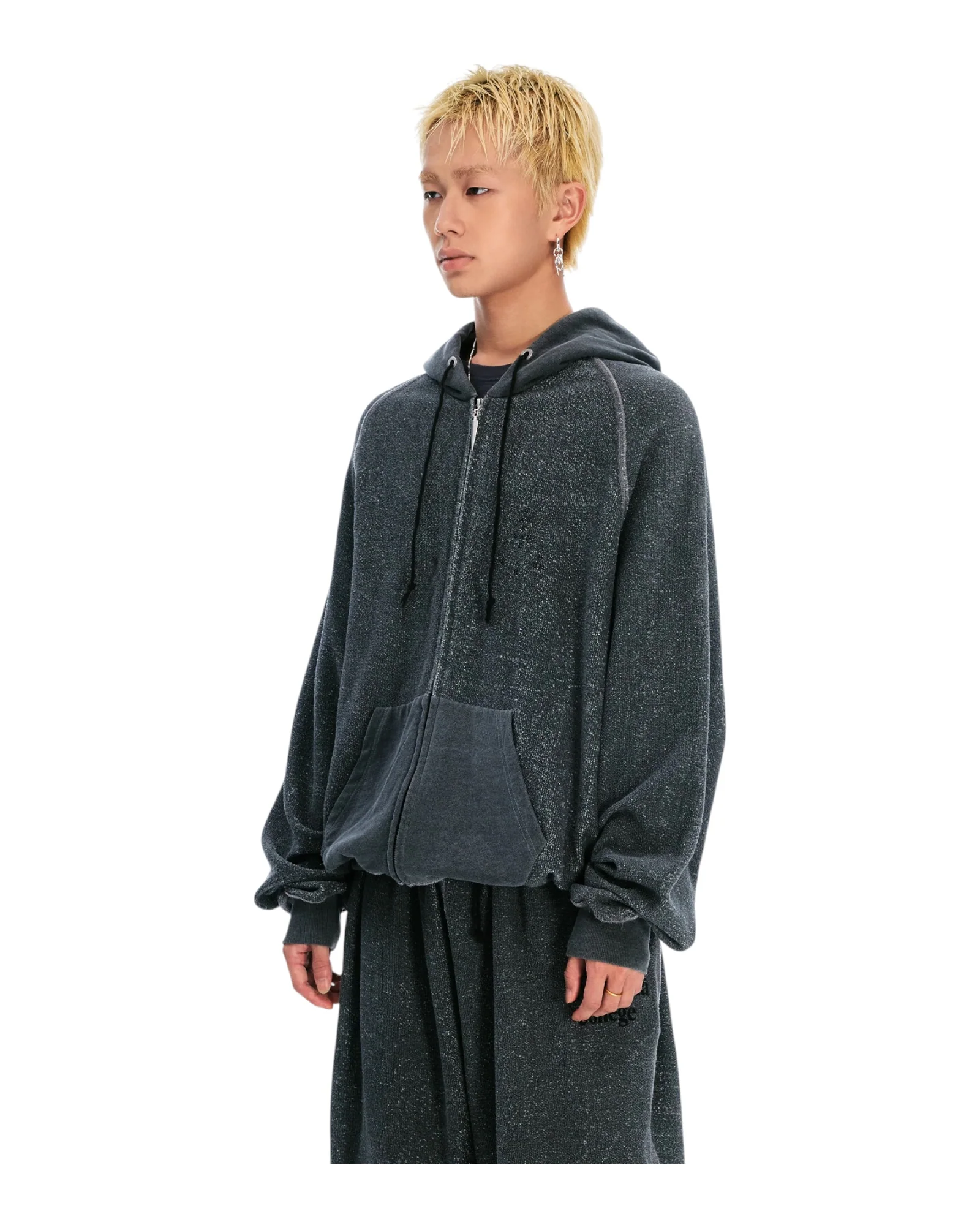Sankuanz Monogram Print Reversible Zip Hoodie Grey - Image 4