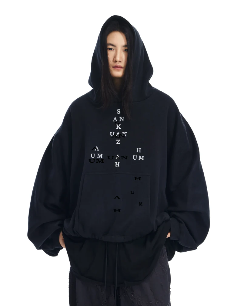Sankuanz Logo Drawstring Hem Hoodie Black - Image 3