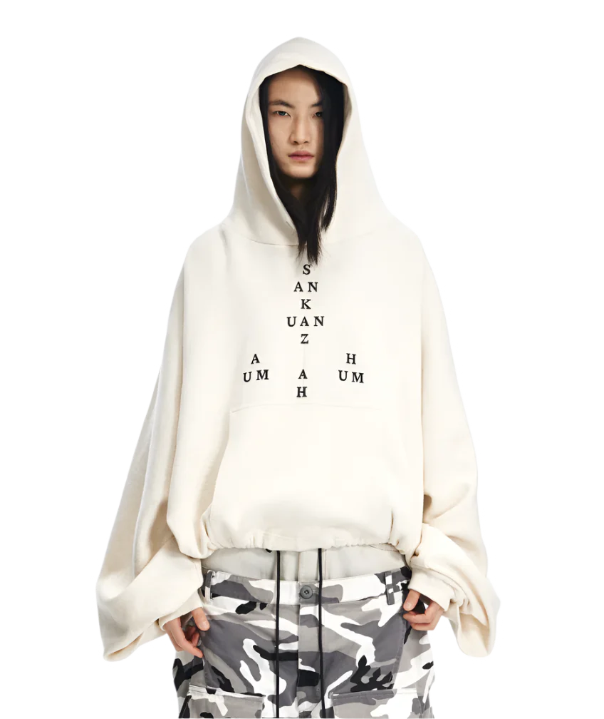 Sankuanz Logo Drawstring Hem Hoodie White - Image 3