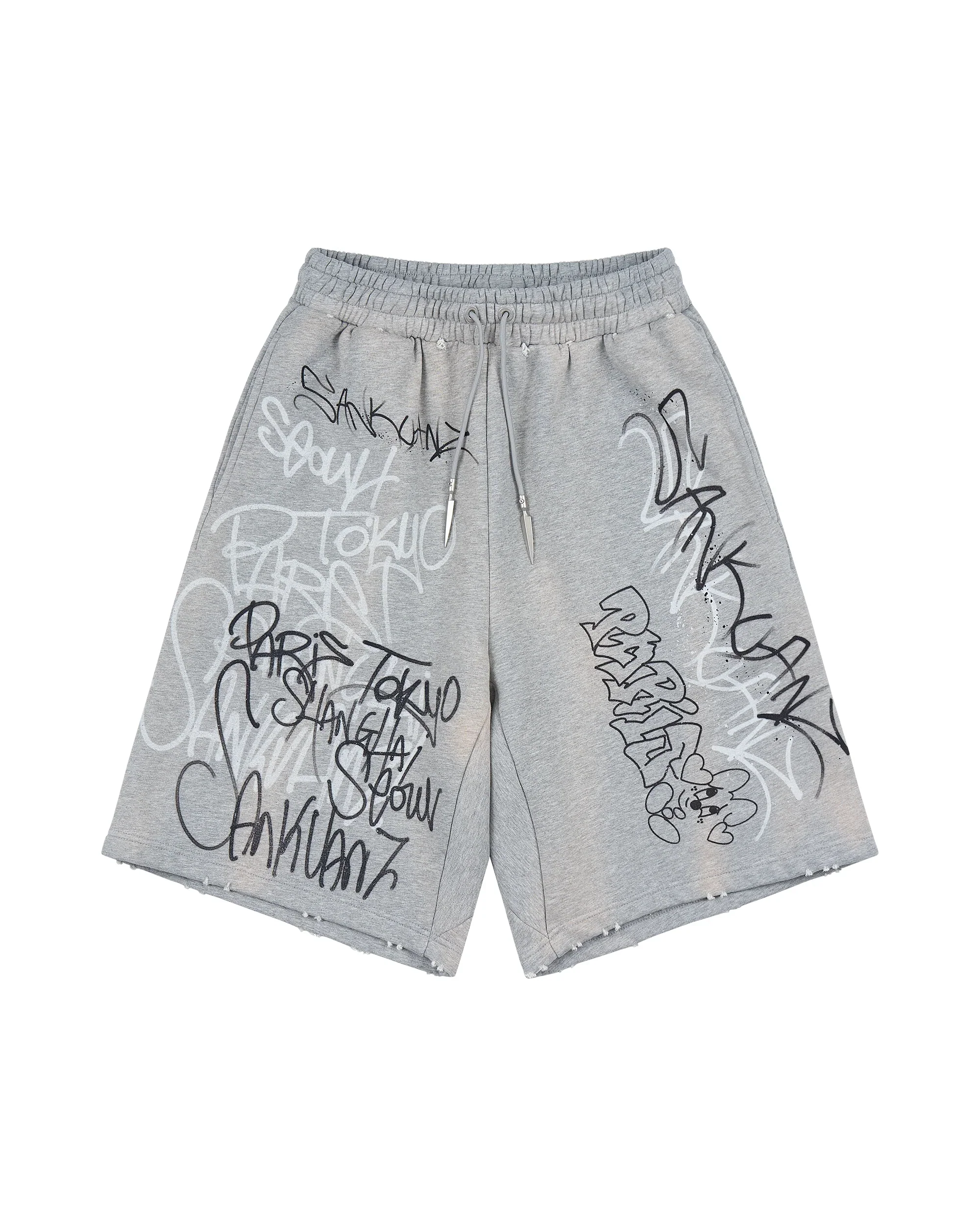 Sankuanz Bumpy Grafiti Print Relaxed Shorts Grey - Image 2