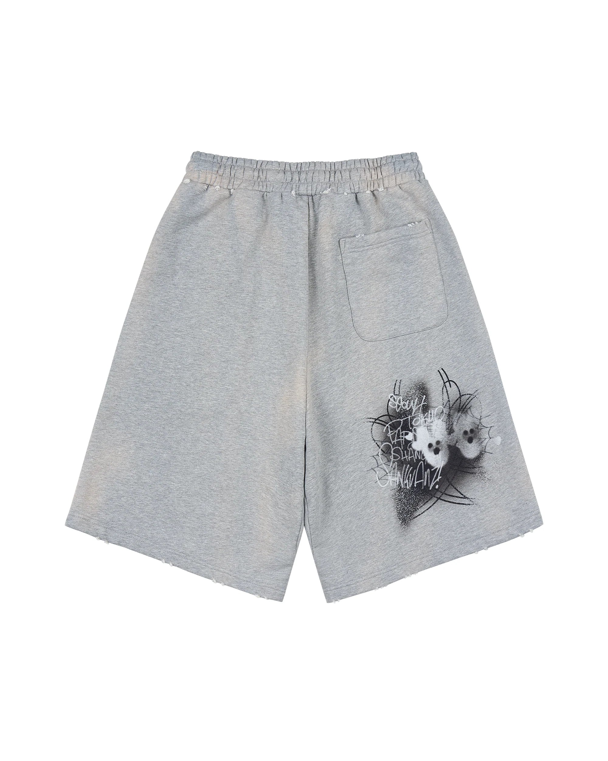 Sankuanz Bumpy Grafiti Print Relaxed Shorts Grey - Image 3