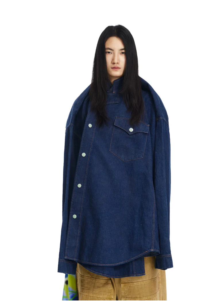 Sankuanz Deconstructed Asymmetrical Denim Shirt - Image 3