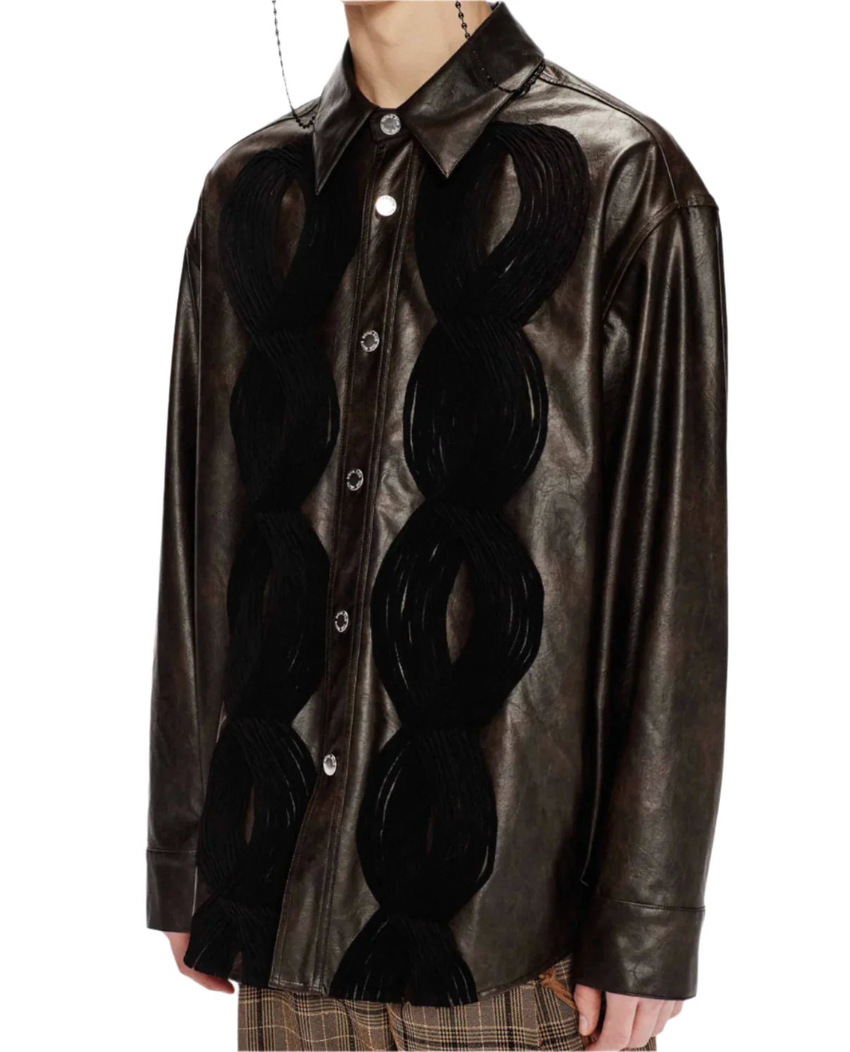 Song for the Mute Applique Shirt Jacket Dark Brown - Image 4