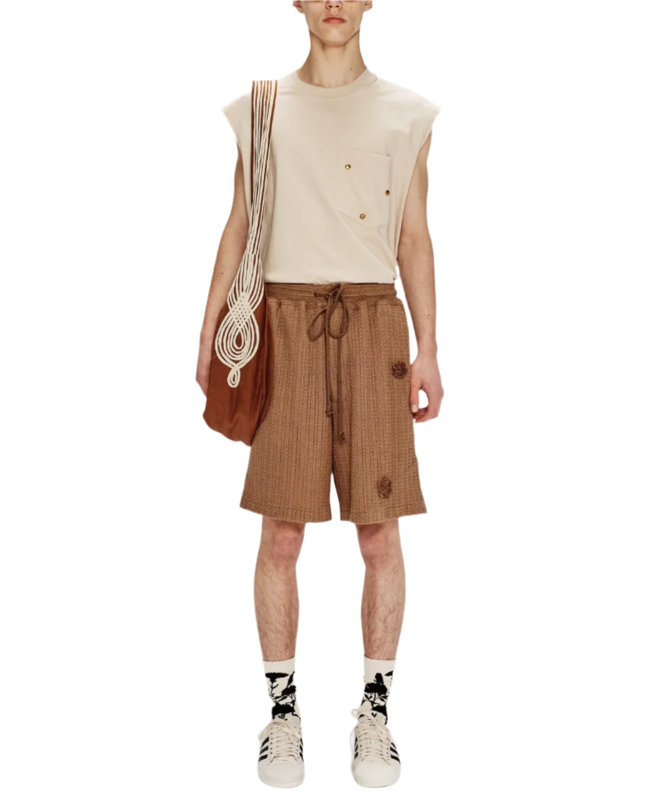 Song for the Mute Daisy Raw Lined Elasticated Shorts Sand - Image 3