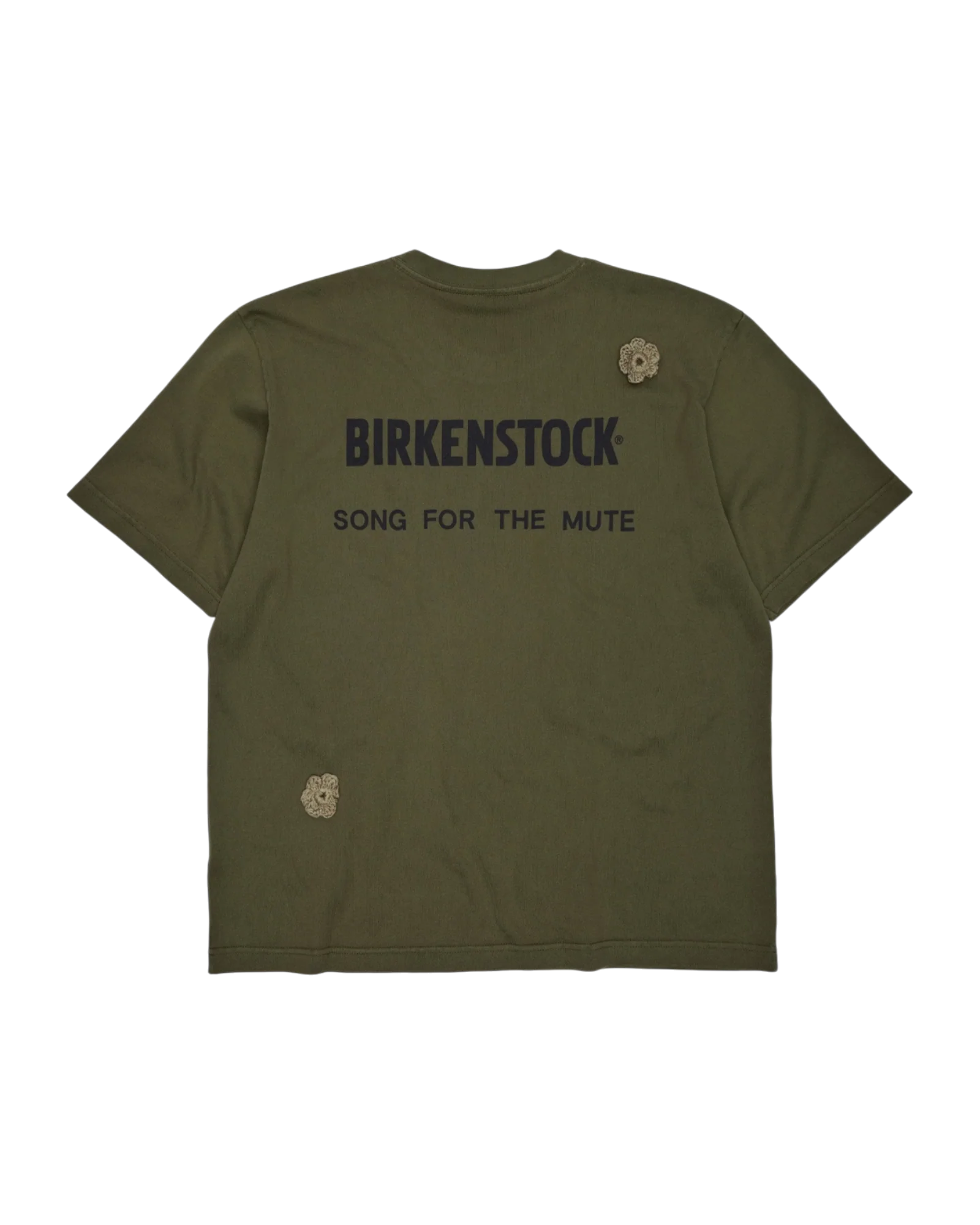 Song For The Mute x Birkenstock 'The Gardener' Crochet Flower T-Shirt Overdyed Army Green - Image 2
