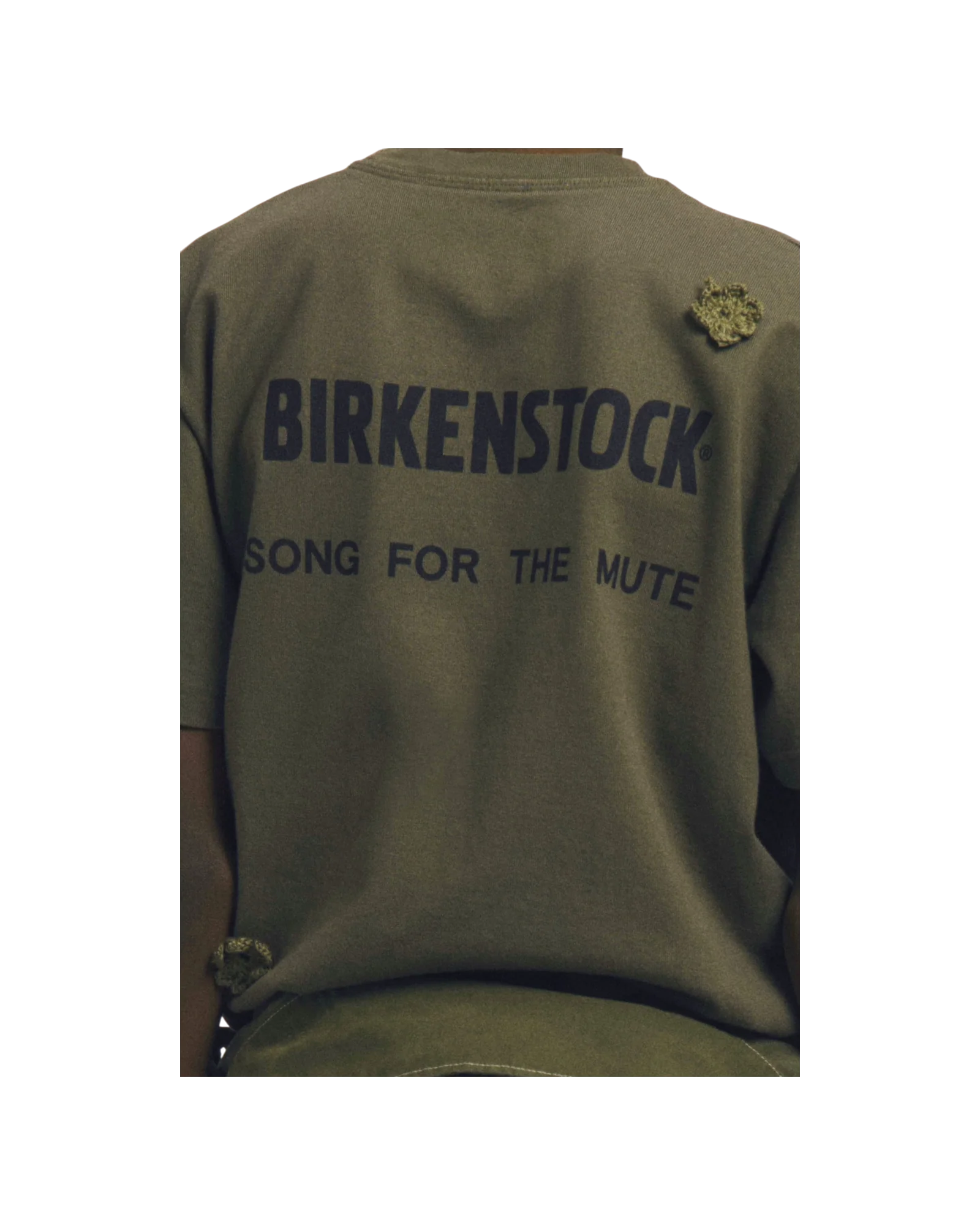 Song For The Mute x Birkenstock 'The Gardener' Crochet Flower T-Shirt Overdyed Army Green - Image 3