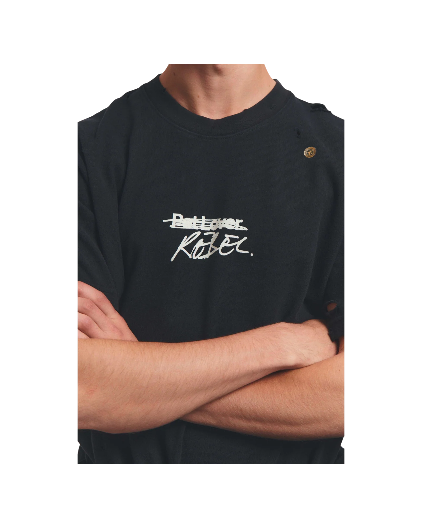 Song For The Mute x Birkenstock 'The Rebel' Distressed T-Shirt Overdyed Black - Image 3