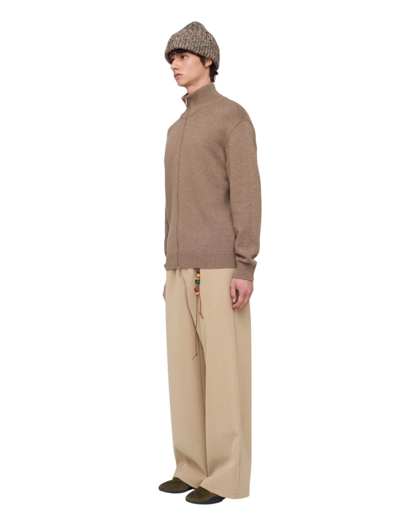 Song for the mute Zip Up Funnel Cardigan Khaki - Image 2