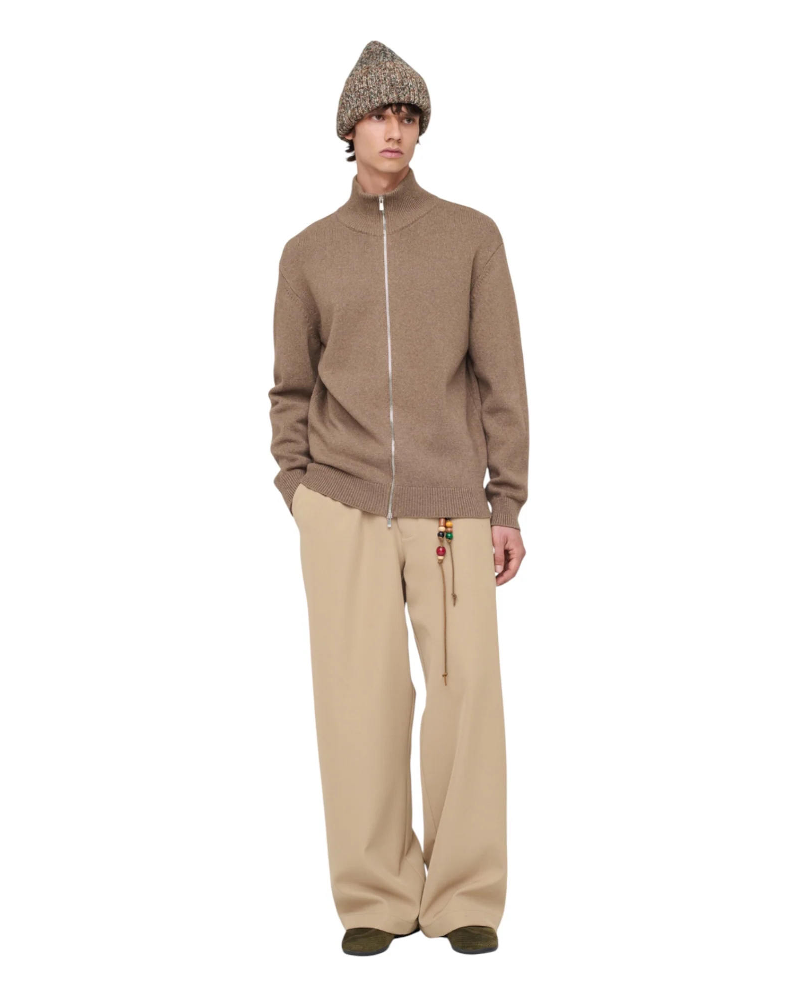 Song for the mute Zip Up Funnel Cardigan Khaki - Image 4